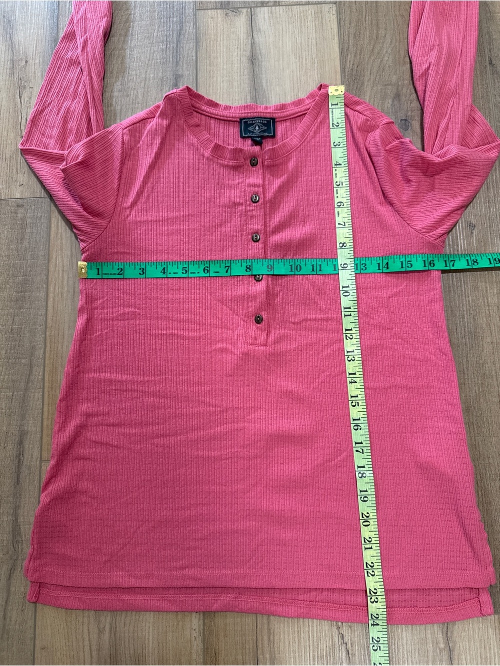 3 for $25 G.H. Bass & Co. Women Ribbed Henley Long Sleeve Top Coral Soft Cozy XS - Picture 6 of 6